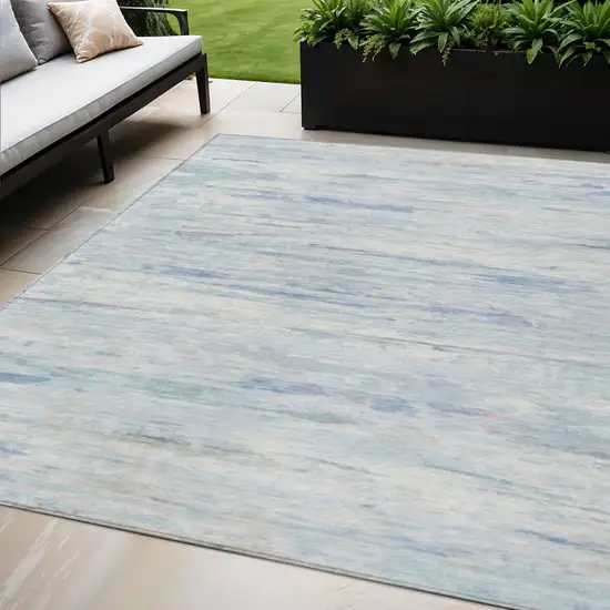 Sky Blue And Ivory Abstract Washable Indoor Outdoor Area Rug Photo 2