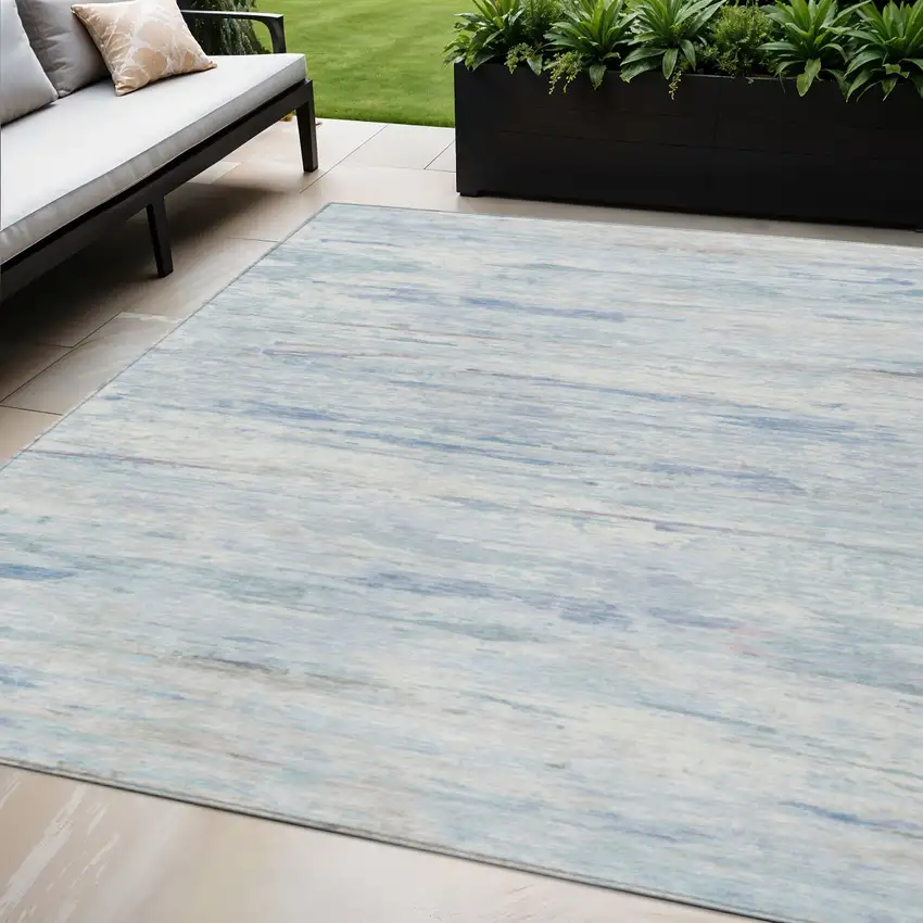 Sky Blue And Ivory Abstract Washable Indoor Outdoor Area Rug Photo 2