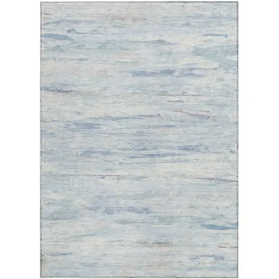 Sky Blue And Ivory Abstract Washable Indoor Outdoor Area Rug Photo 1