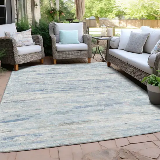 Sky Blue And Ivory Abstract Washable Indoor Outdoor Area Rug Photo 4