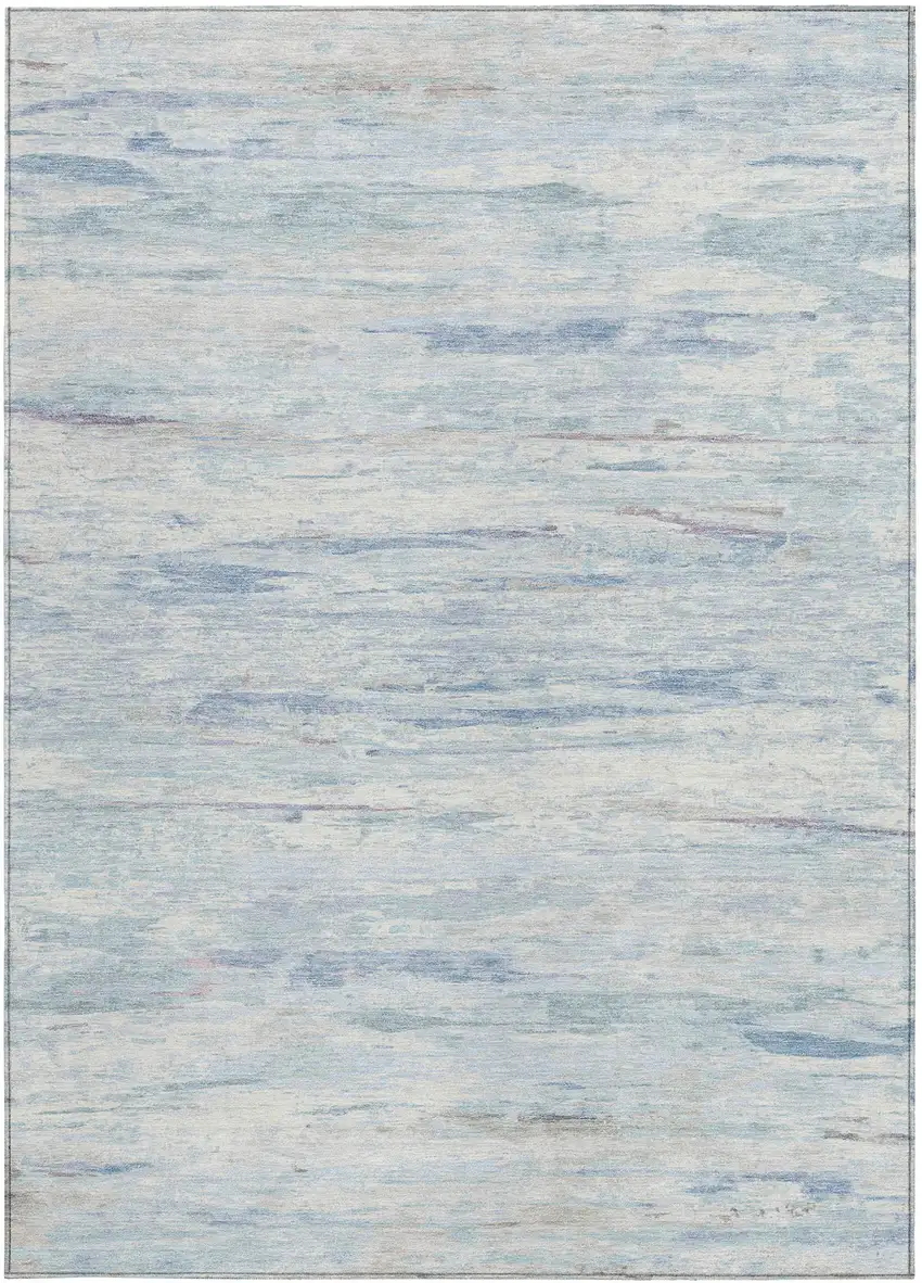 Sky Blue And Ivory Abstract Washable Indoor Outdoor Area Rug Photo 1