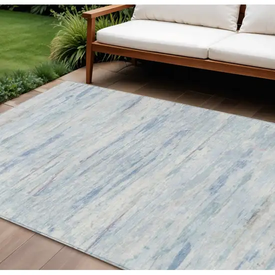 Sky Blue And Ivory Abstract Washable Indoor Outdoor Area Rug Photo 2