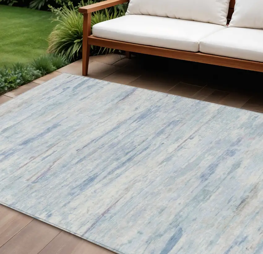 Sky Blue And Ivory Abstract Washable Indoor Outdoor Area Rug Photo 2