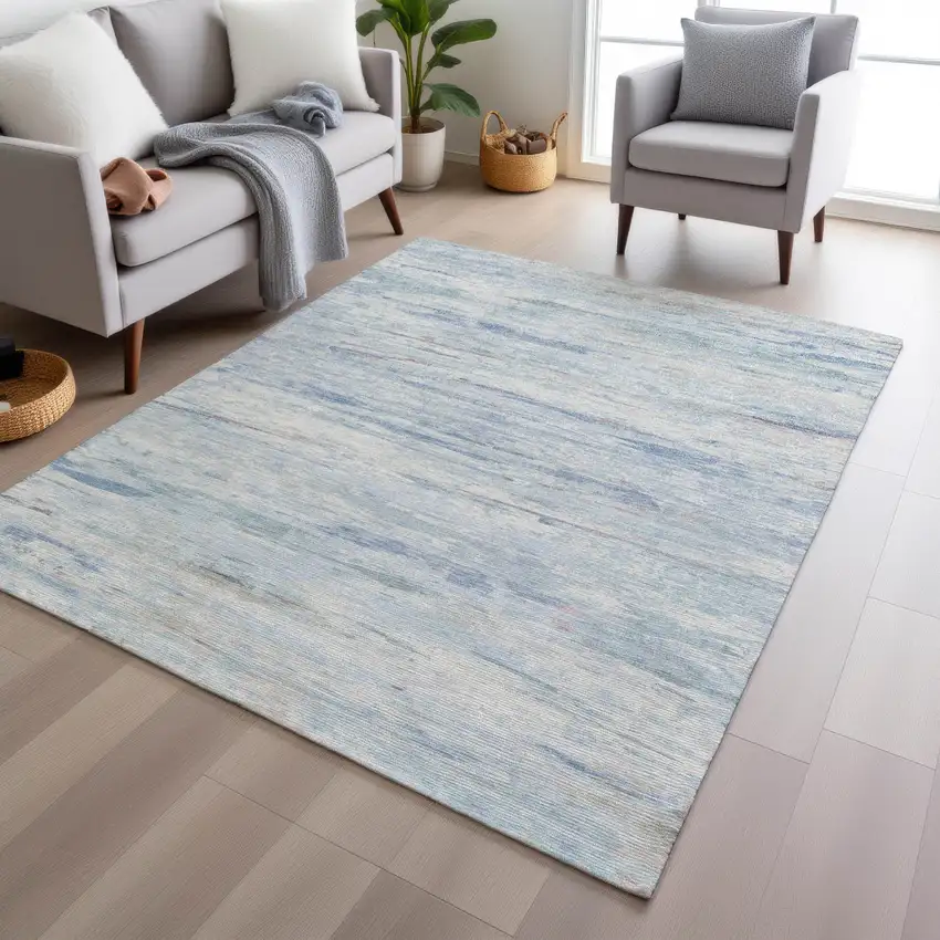 Sky Blue And Ivory Abstract Washable Indoor Outdoor Area Rug Photo 6