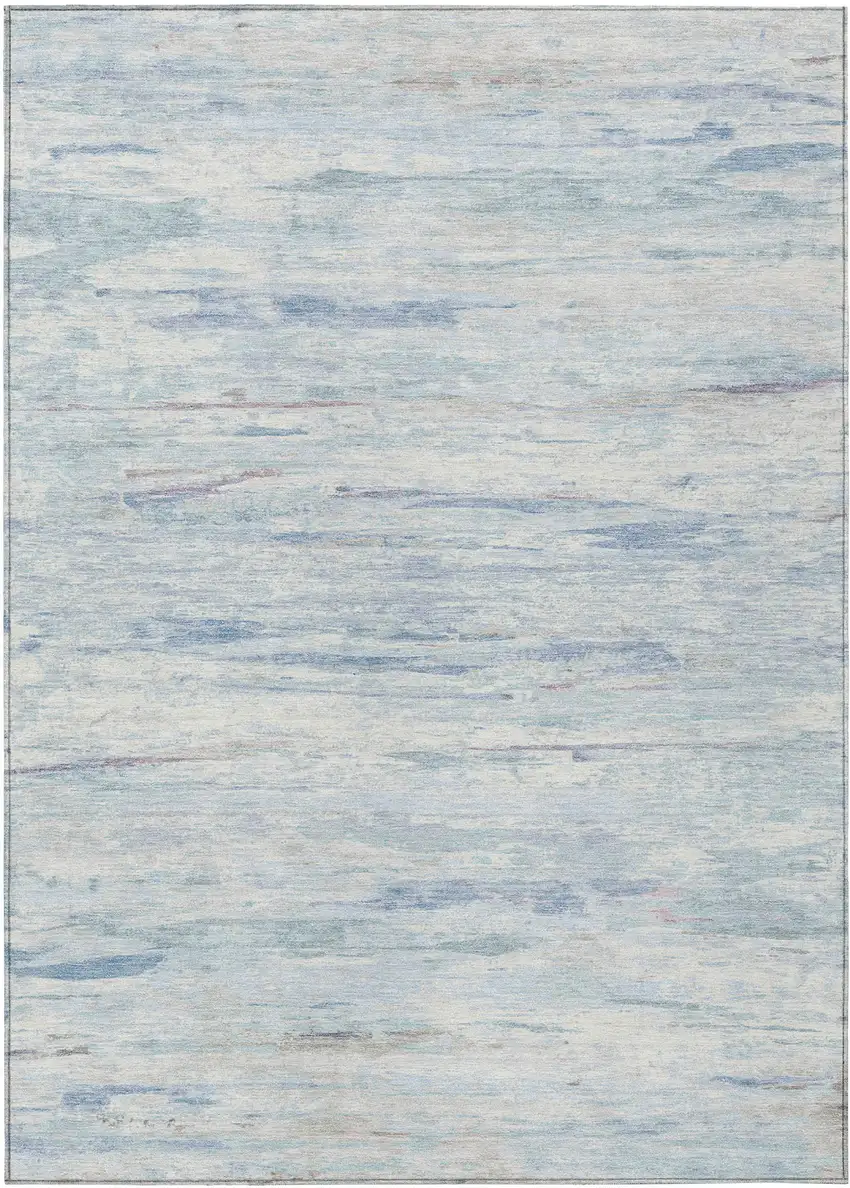 Sky Blue And Ivory Abstract Washable Indoor Outdoor Area Rug Photo 1