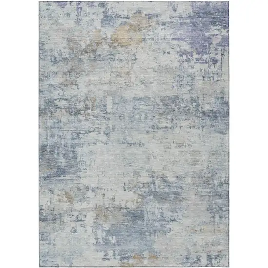Sky Blue And Ivory Abstract Washable Indoor Outdoor Area Rug Photo 7