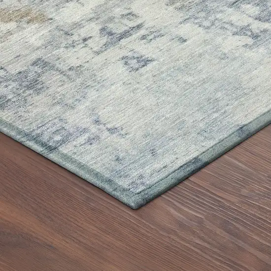 Sky Blue And Ivory Abstract Washable Indoor Outdoor Area Rug Photo 9