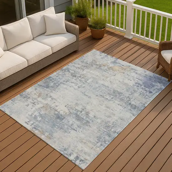 Sky Blue And Ivory Abstract Washable Indoor Outdoor Area Rug Photo 3