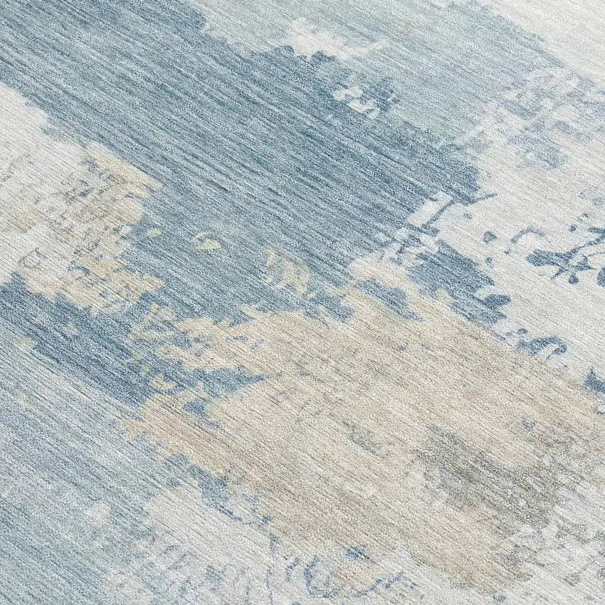 Sky Blue And Ivory Abstract Washable Indoor Outdoor Area Rug Photo 2