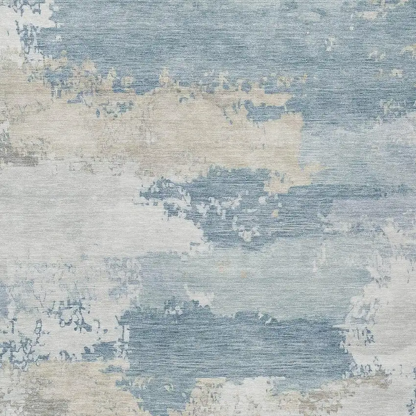 Sky Blue And Ivory Abstract Washable Indoor Outdoor Area Rug Photo 3