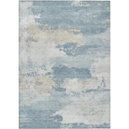 Sky Blue And Ivory Abstract Washable Indoor Outdoor Area Rug Photo 7