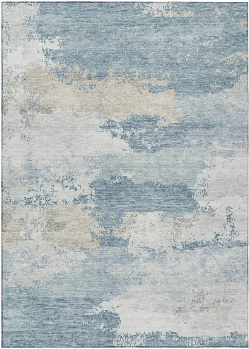 Sky Blue And Ivory Abstract Washable Indoor Outdoor Area Rug Photo 7