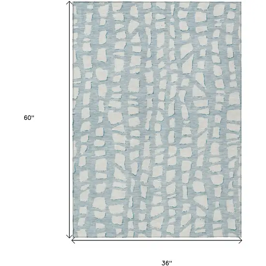 Sky Blue And Ivory Abstract Washable Indoor Outdoor Area Rug Photo 7
