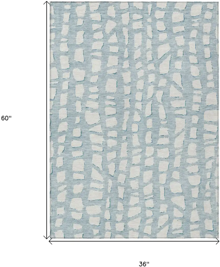 Sky Blue And Ivory Abstract Washable Indoor Outdoor Area Rug Photo 7