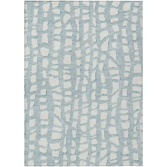 Sky Blue And Ivory Abstract Washable Indoor Outdoor Area Rug Photo 2