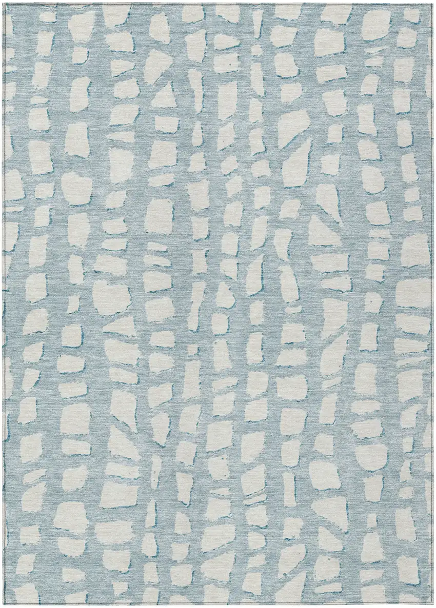 Sky Blue And Ivory Abstract Washable Indoor Outdoor Area Rug Photo 2