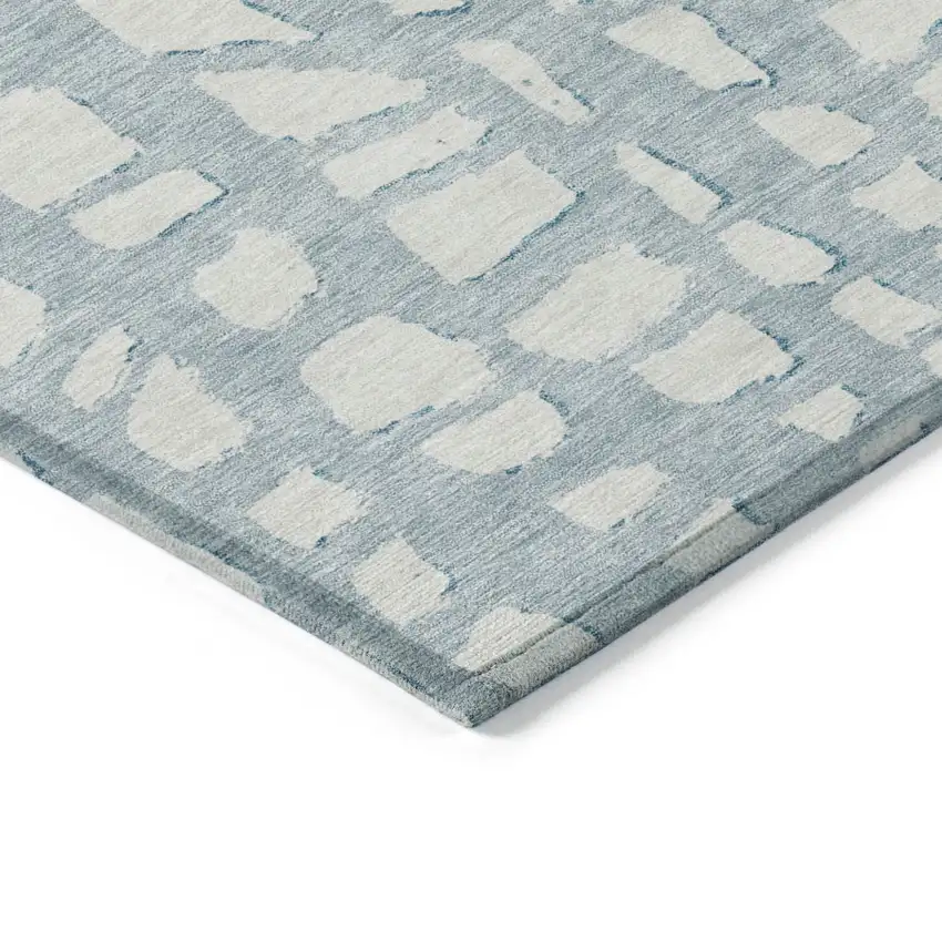 Sky Blue And Ivory Abstract Washable Indoor Outdoor Area Rug Photo 3