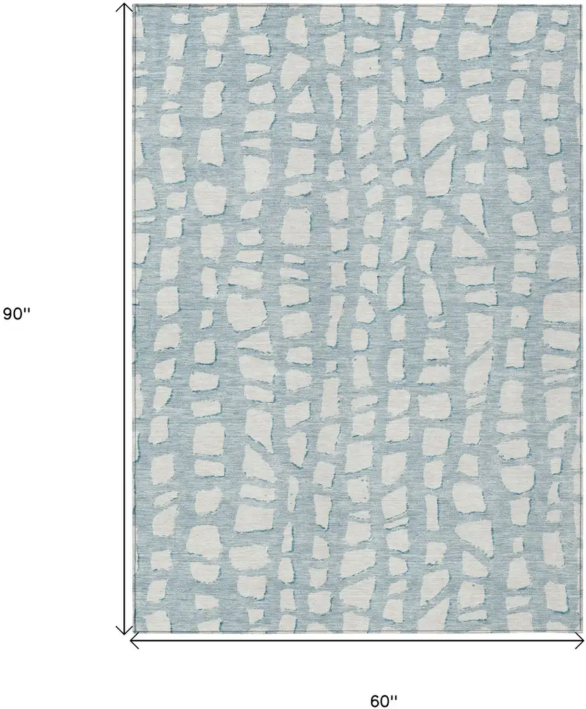 Sky Blue And Ivory Abstract Washable Indoor Outdoor Area Rug Photo 7