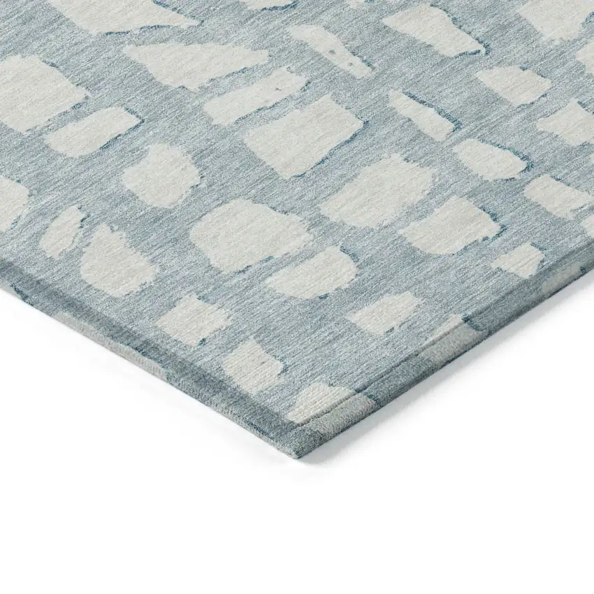 Sky Blue And Ivory Abstract Washable Indoor Outdoor Area Rug Photo 3