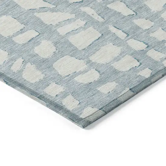 Sky Blue And Ivory Abstract Washable Indoor Outdoor Area Rug Photo 3