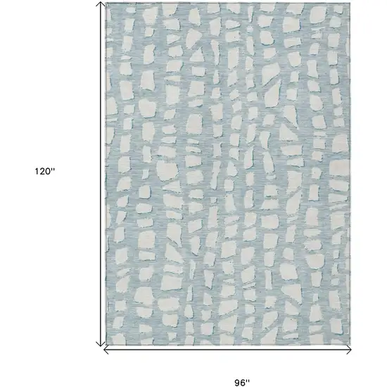 Sky Blue And Ivory Abstract Washable Indoor Outdoor Area Rug Photo 7