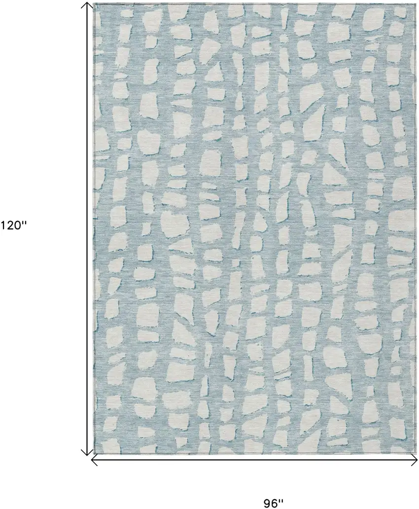 Sky Blue And Ivory Abstract Washable Indoor Outdoor Area Rug Photo 7