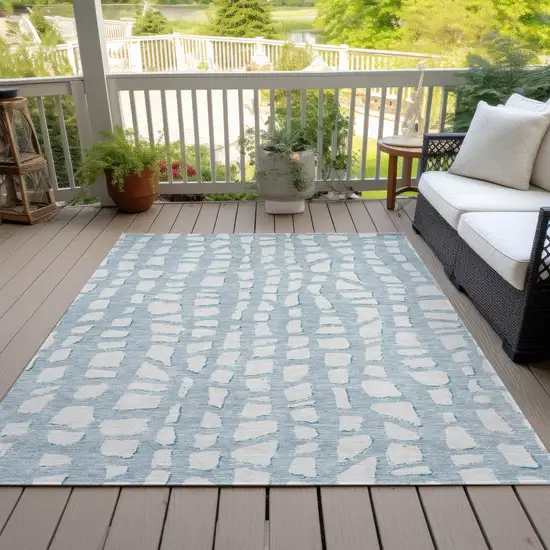 Sky Blue And Ivory Abstract Washable Indoor Outdoor Area Rug Photo 6