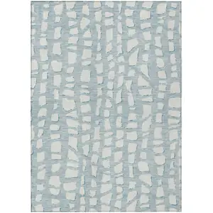 Photo of Sky Blue And Ivory Abstract Washable Indoor Outdoor Area Rug