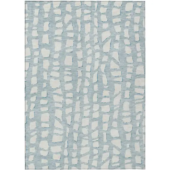 Sky Blue And Ivory Abstract Washable Indoor Outdoor Area Rug Photo 1