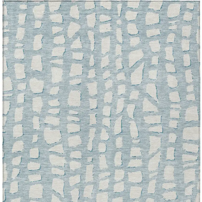 Sky Blue And Ivory Abstract Washable Indoor Outdoor Area Rug Photo 5