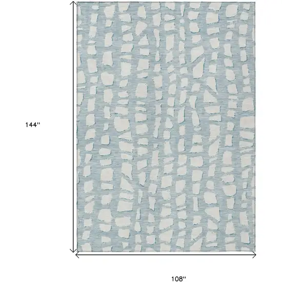 Sky Blue And Ivory Abstract Washable Indoor Outdoor Area Rug Photo 7