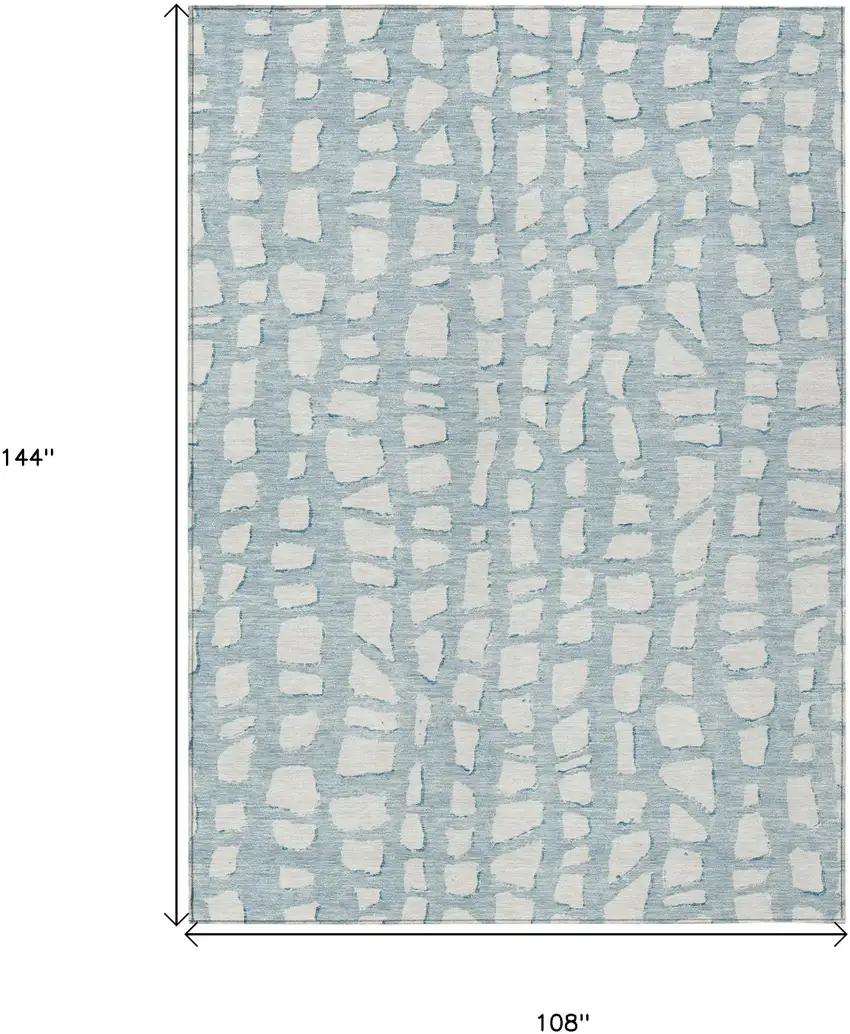 Sky Blue And Ivory Abstract Washable Indoor Outdoor Area Rug Photo 7
