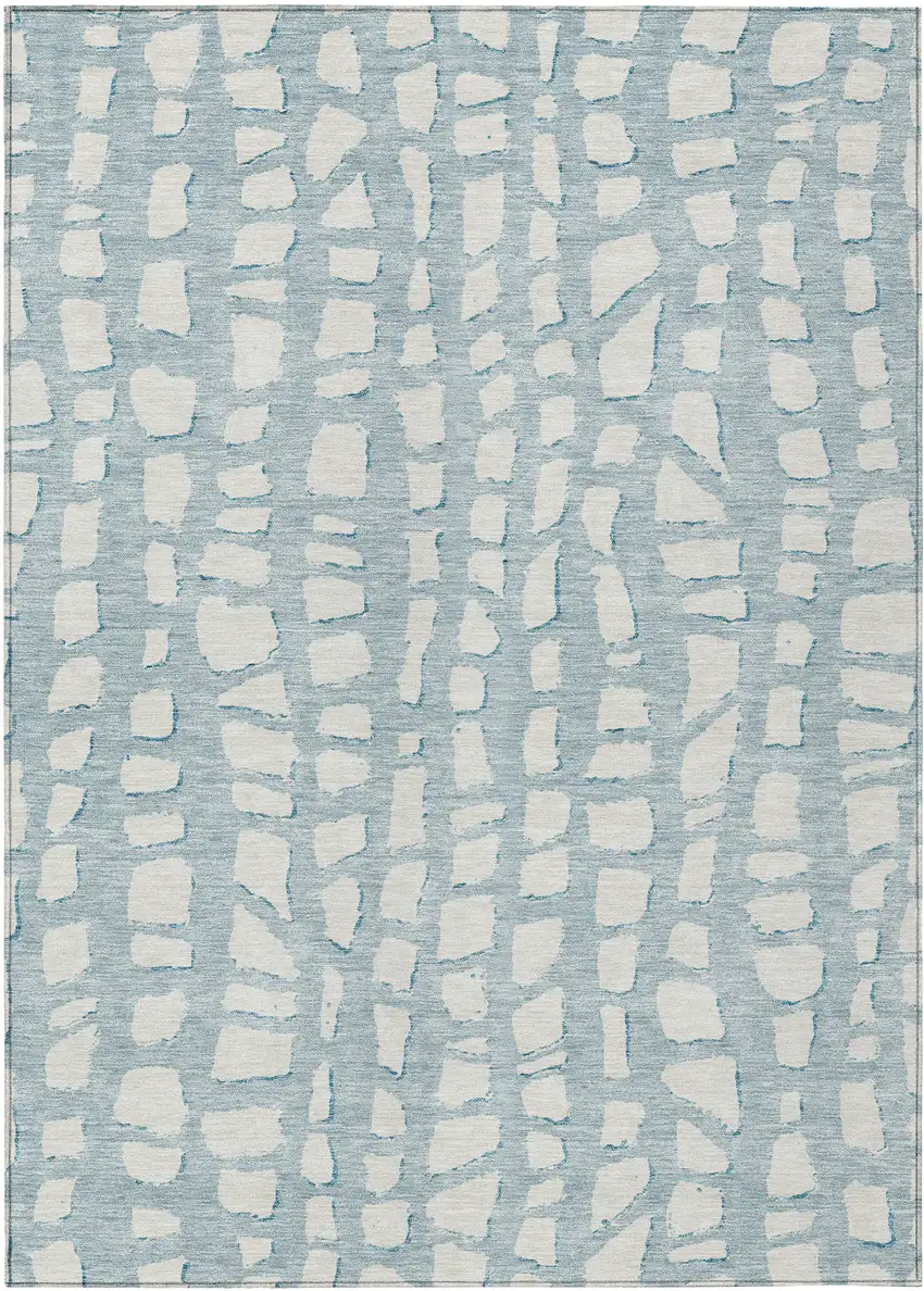 Sky Blue And Ivory Abstract Washable Indoor Outdoor Area Rug Photo 1