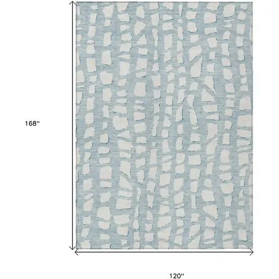 Sky Blue And Ivory Abstract Washable Indoor Outdoor Area Rug Photo 7