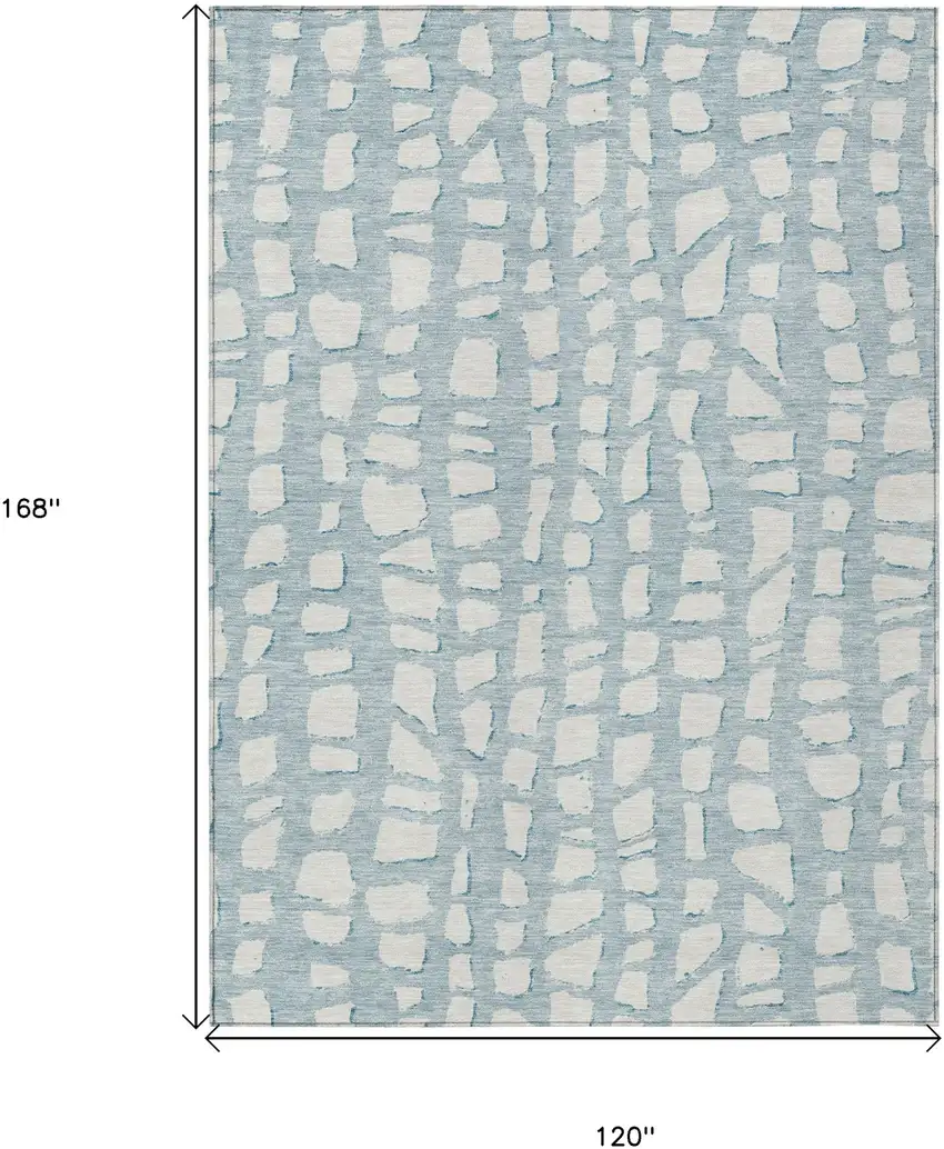 Sky Blue And Ivory Abstract Washable Indoor Outdoor Area Rug Photo 7
