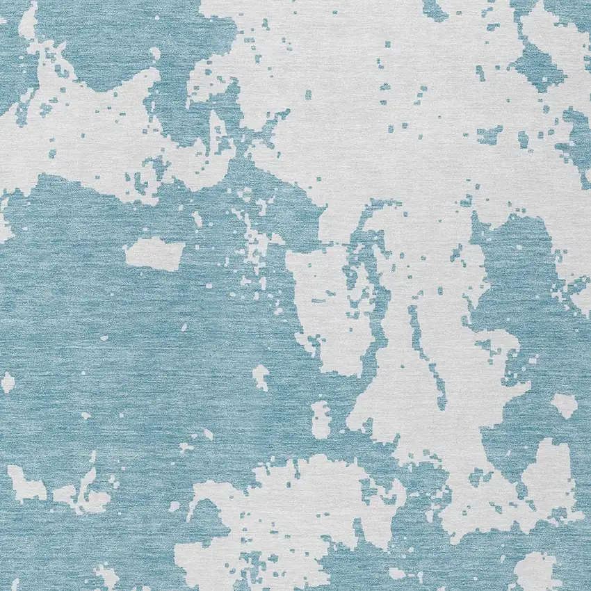 Sky Blue And Ivory Abstract Washable Indoor Outdoor Area Rug Photo 6