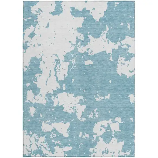 Sky Blue And Ivory Abstract Washable Indoor Outdoor Area Rug Photo 7
