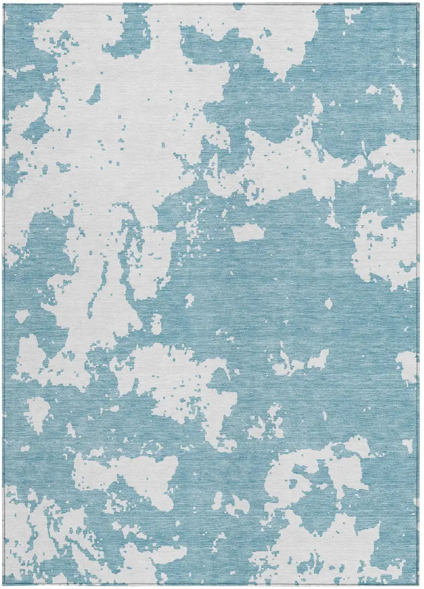 Sky Blue And Ivory Abstract Washable Indoor Outdoor Area Rug Photo 7