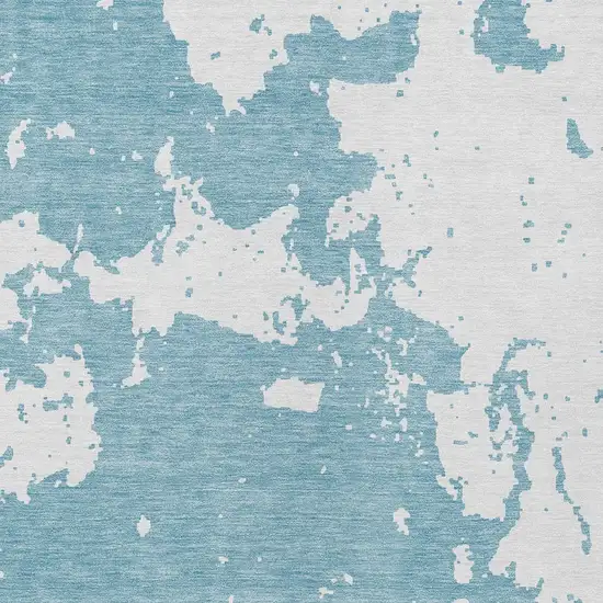 Sky Blue And Ivory Abstract Washable Indoor Outdoor Area Rug Photo 6