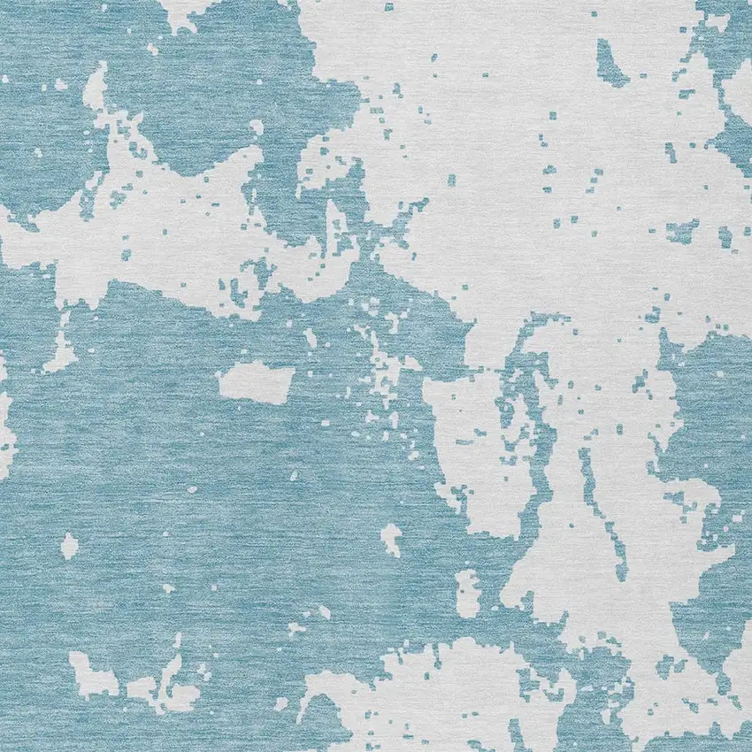 Sky Blue And Ivory Abstract Washable Indoor Outdoor Area Rug Photo 6