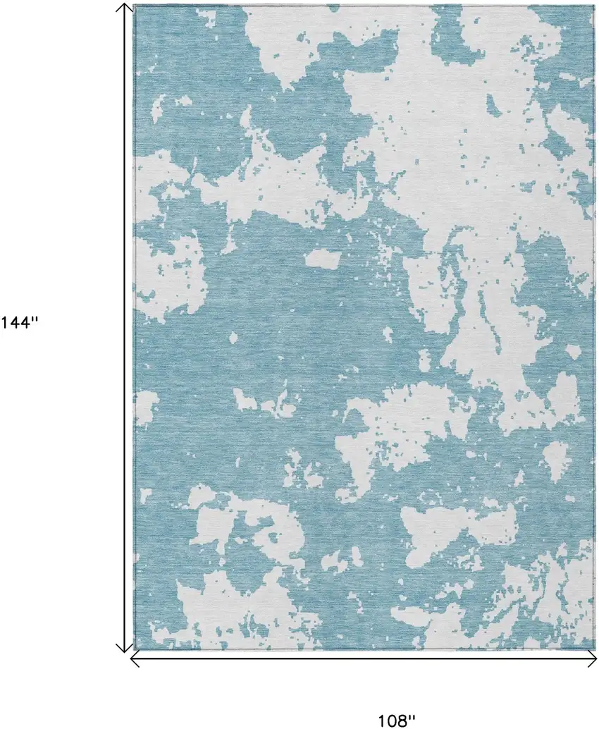 Sky Blue And Ivory Abstract Washable Indoor Outdoor Area Rug Photo 3