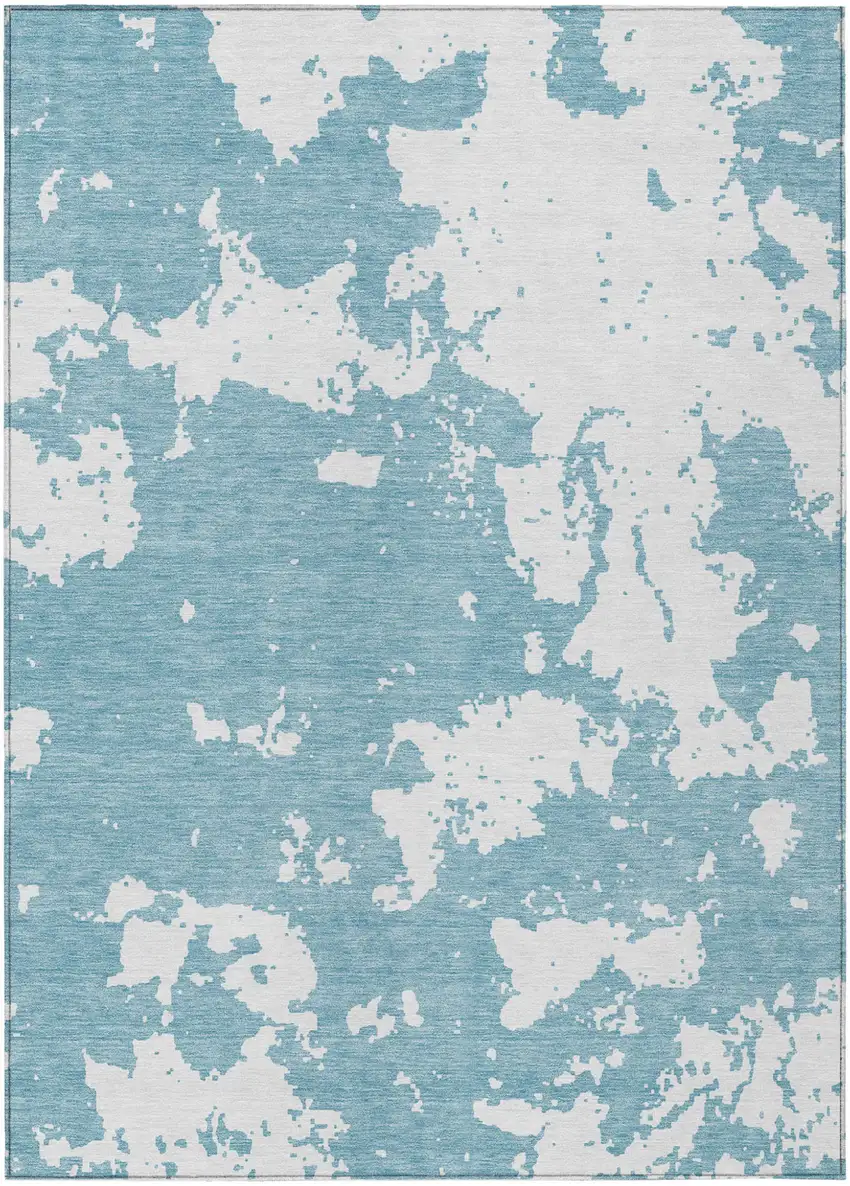 Sky Blue And Ivory Abstract Washable Indoor Outdoor Area Rug Photo 2