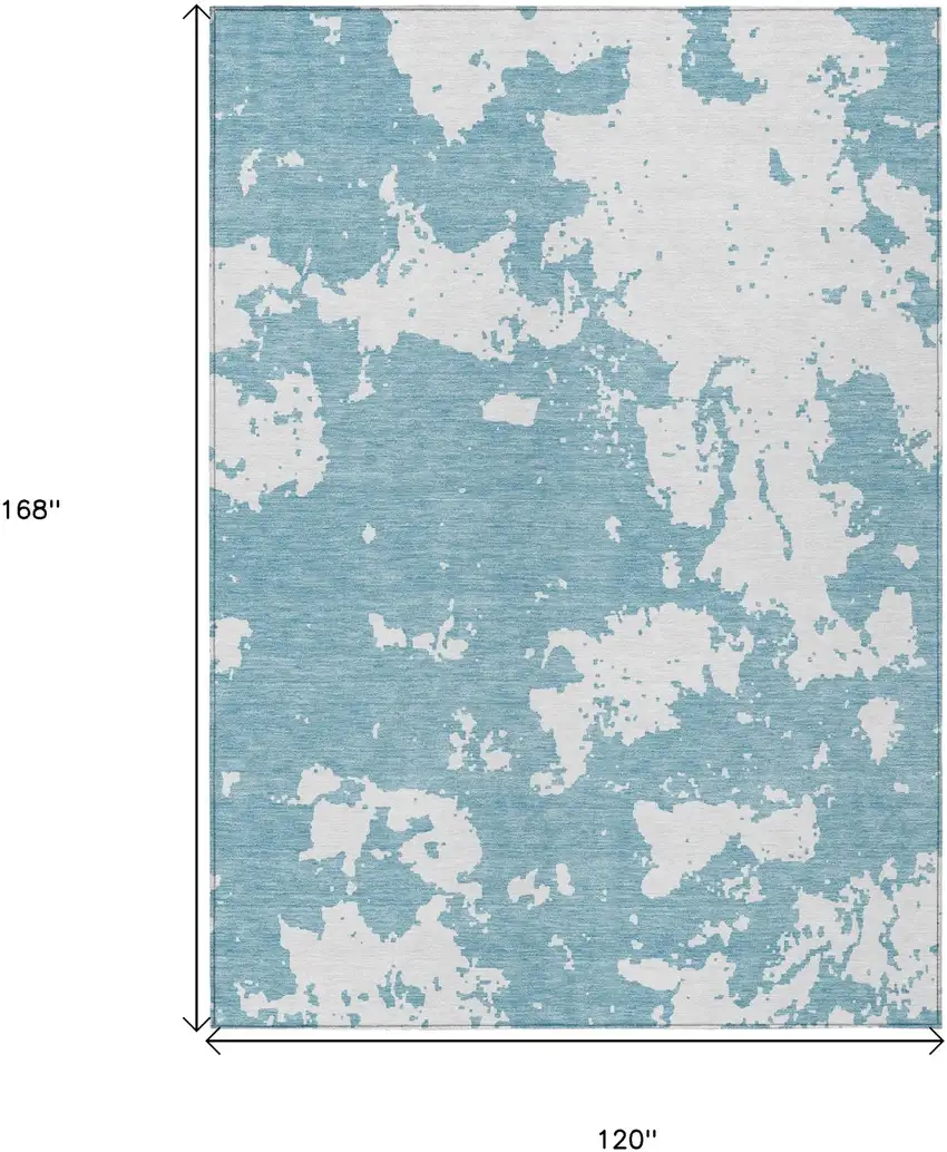 Sky Blue And Ivory Abstract Washable Indoor Outdoor Area Rug Photo 3
