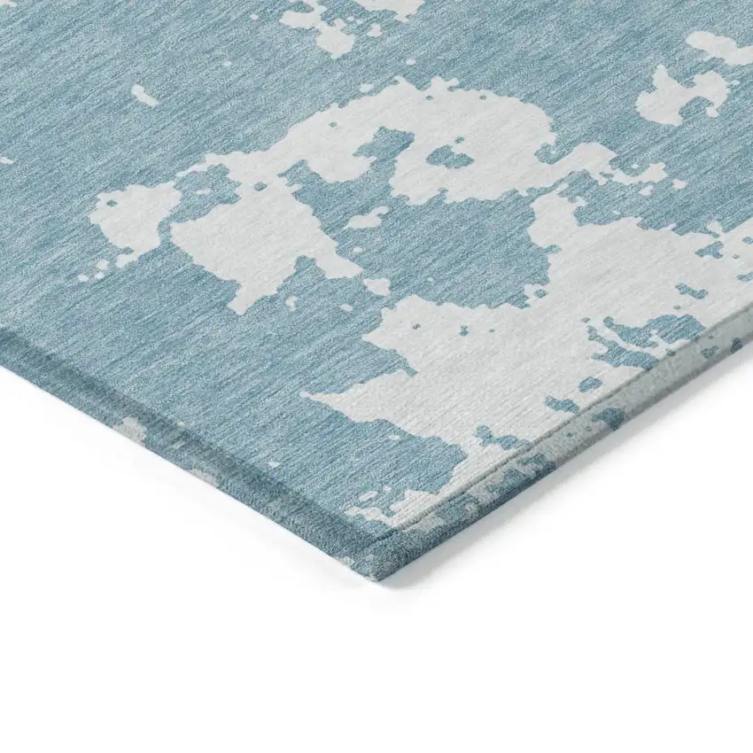 Sky Blue And Ivory Abstract Washable Indoor Outdoor Area Rug Photo 5