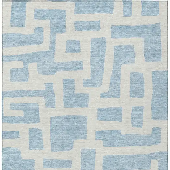 Sky Blue And Ivory Abstract Washable Indoor Outdoor Area Rug Photo 6