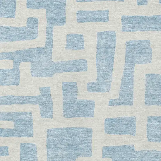 Sky Blue And Ivory Abstract Washable Indoor Outdoor Area Rug Photo 5