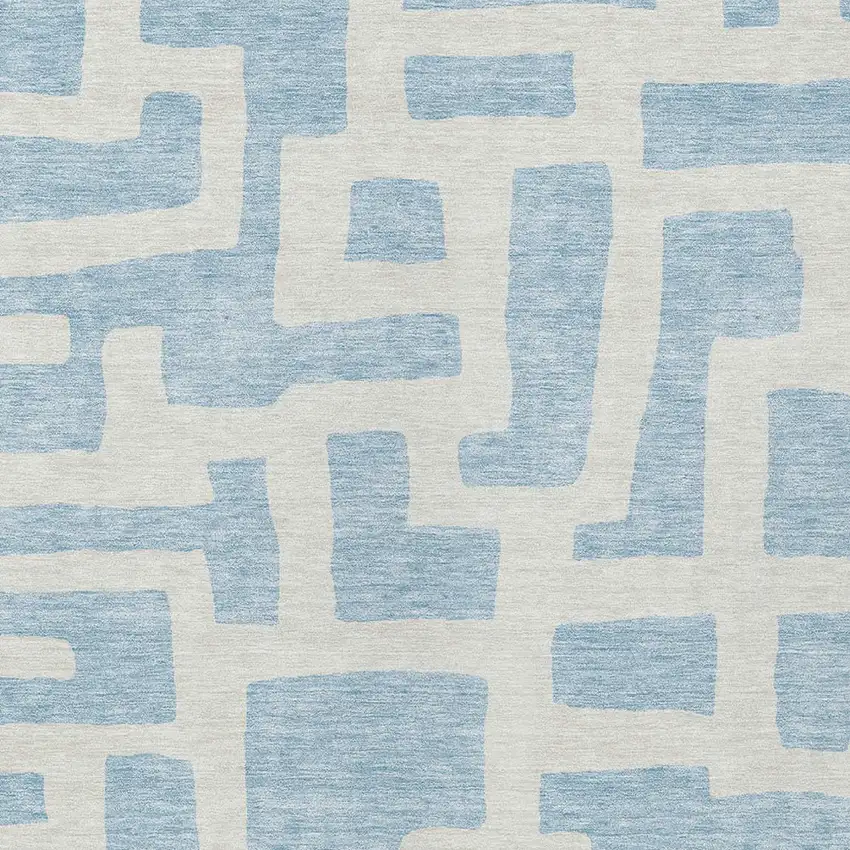 Sky Blue And Ivory Abstract Washable Indoor Outdoor Area Rug Photo 5