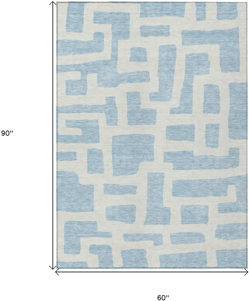 Sky Blue And Ivory Abstract Washable Indoor Outdoor Area Rug Photo 3