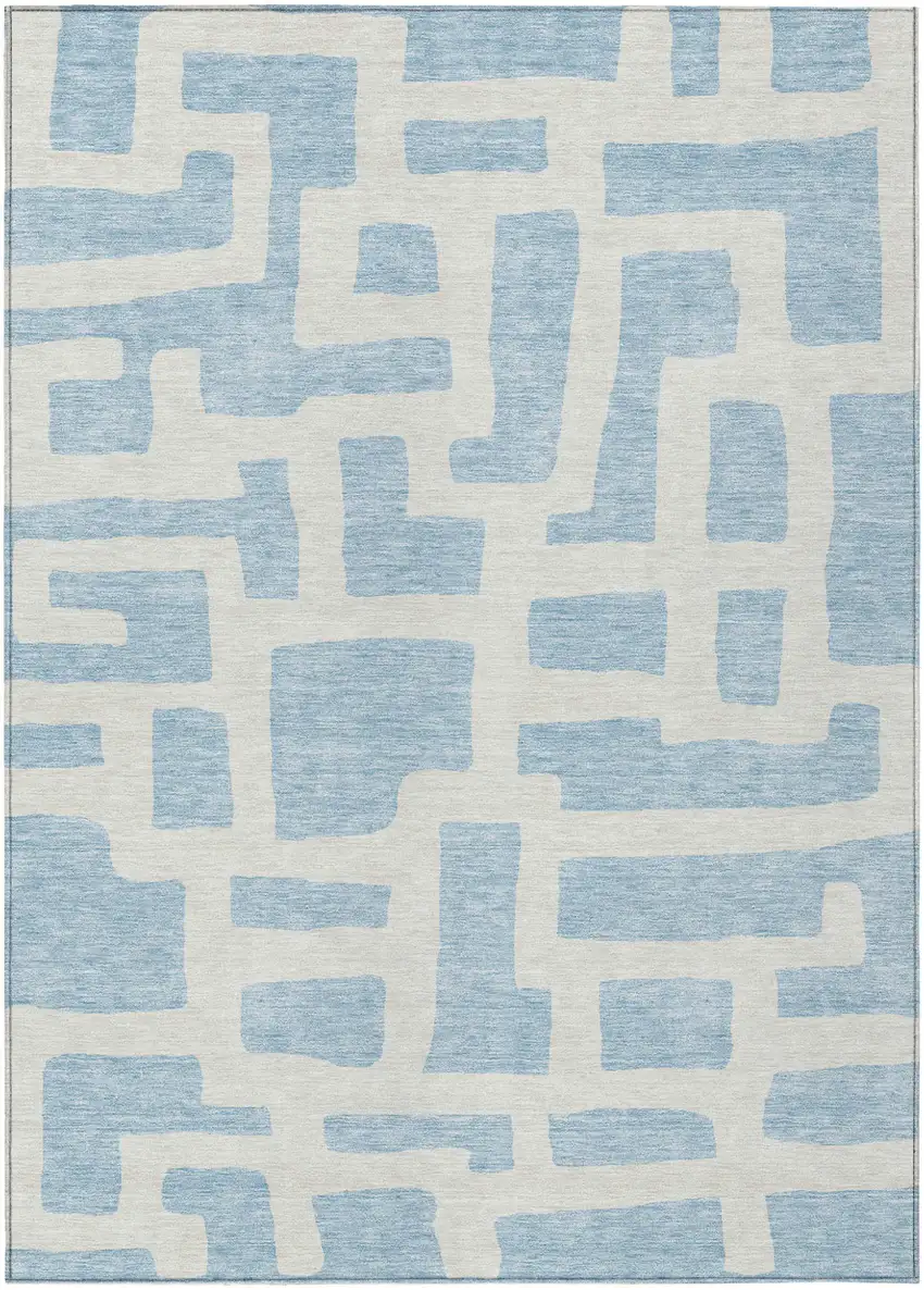 Sky Blue And Ivory Abstract Washable Indoor Outdoor Area Rug Photo 2