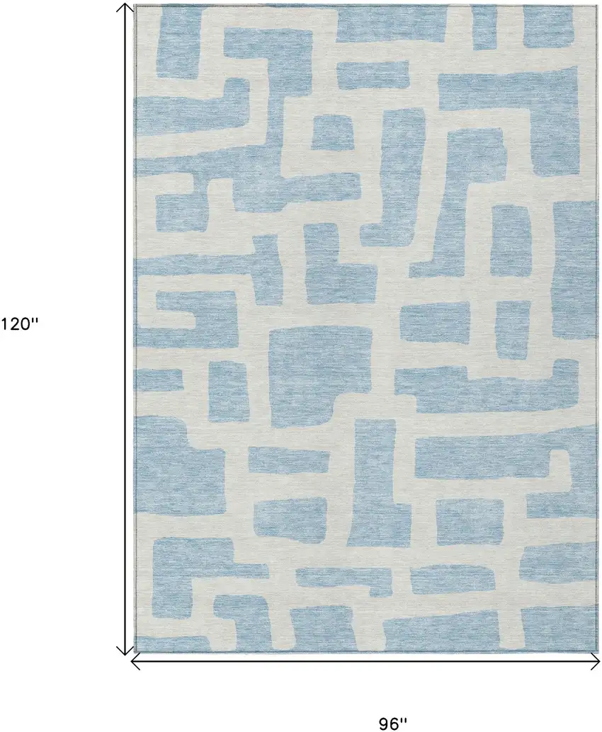 Sky Blue And Ivory Abstract Washable Indoor Outdoor Area Rug Photo 3
